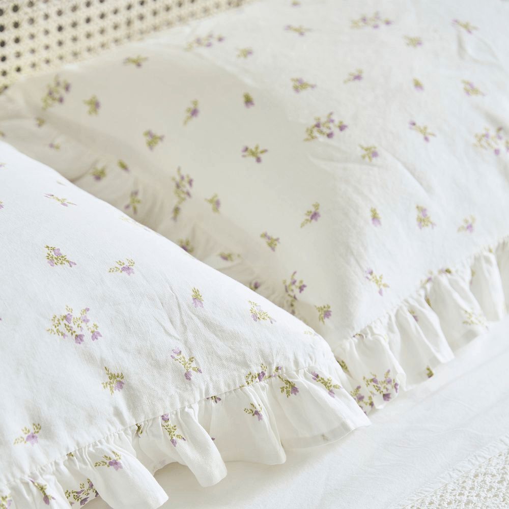 Pottery Barn - Green Row Lavender Bunches Cotton Linen Duvet & Sham Full Queen - Picture 4 of 12